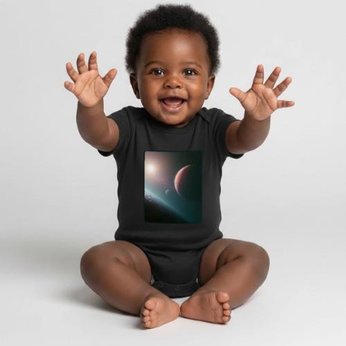 Deep Space Planet Horizon Art - Organic Short Sleeve Baby Bodysuit