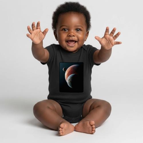 Three Planets Deep Space Design - Organic Short Sleeve Baby Bodysuit