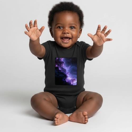 Purple Nebula Space Design - Organic Short Sleeve Baby Bodysuit