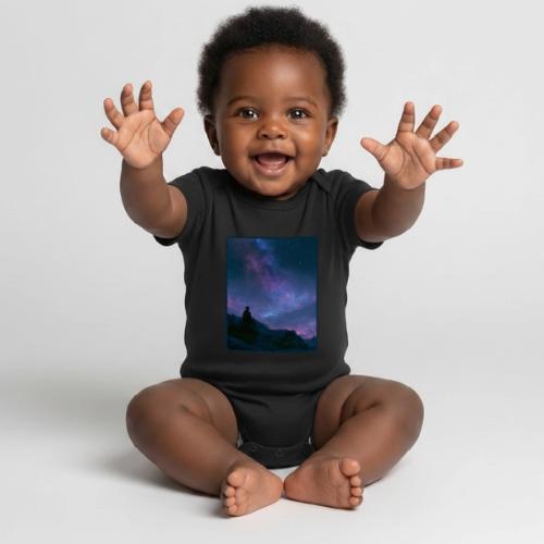 Stargazer Nebula Night Sky Art - Organic Short Sleeve Baby Bodysuit