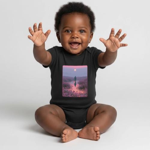 Ethereal Sunset Flower Field Art - Organic Short Sleeve Baby Bodysuit