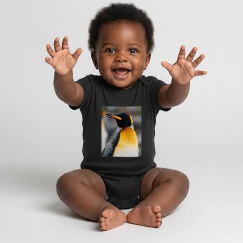King Penguin Portrait Design - Organic Short Sleeve Baby Bodysuit