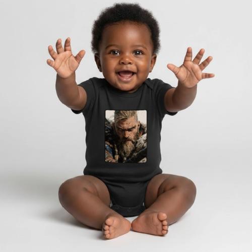 Fierce Viking Warrior Portrait - Organic Short Sleeve Baby Bodysuit