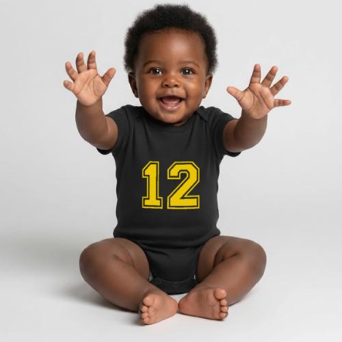 Number 12 in a classic athletic collegiate font - Organic Short Sleeve Baby Bodysuit