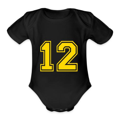 Number 12 in a classic athletic collegiate font - Organic Short Sleeve Baby Bodysuit