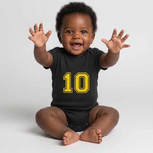 Number 10 in a classic athletic collegiate font - Organic Short Sleeve Baby Bodysuit
