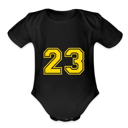 Number 23 in a classic athletic collegiate font - Organic Short Sleeve Baby Bodysuit