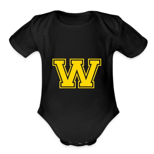 Letter W – Capital Athletic Alphabet Monogram - Organic Short Sleeve Baby Bodysuit