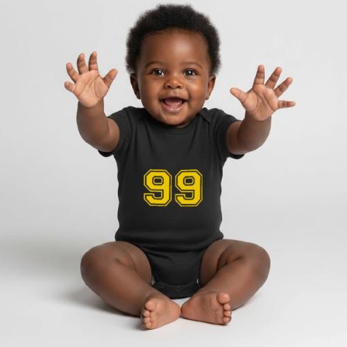 Number 99 in a classic athletic collegiate font - Organic Short Sleeve Baby Bodysuit