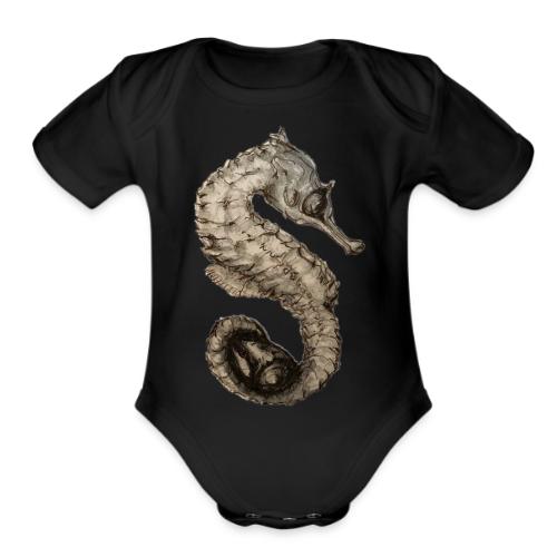 seahorse with sea shell - Organic Short Sleeve Baby Bodysuit