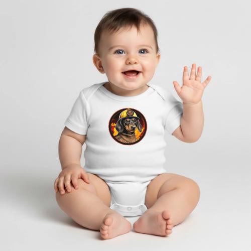 Firefighter Dachshund - Organic Short Sleeve Baby Bodysuit