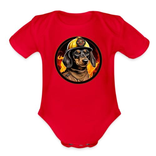 Firefighter Dachshund - Organic Short Sleeve Baby Bodysuit