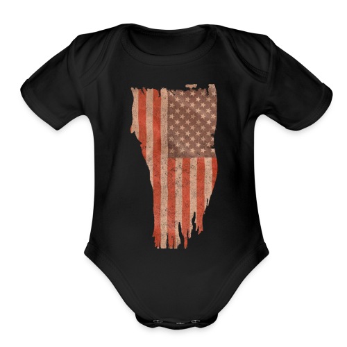 Distressed Flag Vertical - Organic Short Sleeve Baby Bodysuit