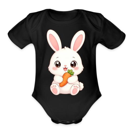 Cute Bunny Rabbit Holding Carrot – Kawaii Easter - Organic Short Sleeve Baby Bodysuit
