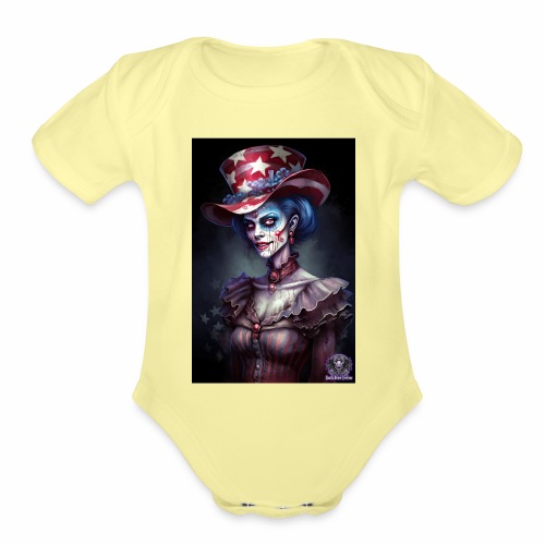 Patriotic Undead Zombie Caricature Girl #17C - Organic Short Sleeve Baby Bodysuit