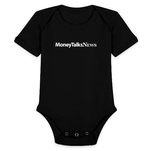 Money Talks News Logo - White - Organic Short Sleeve Baby Bodysuit