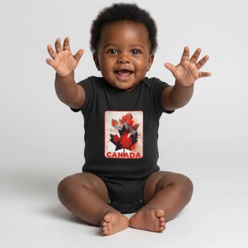 Canada Inked Leaf - Organic Short Sleeve Baby Bodysuit