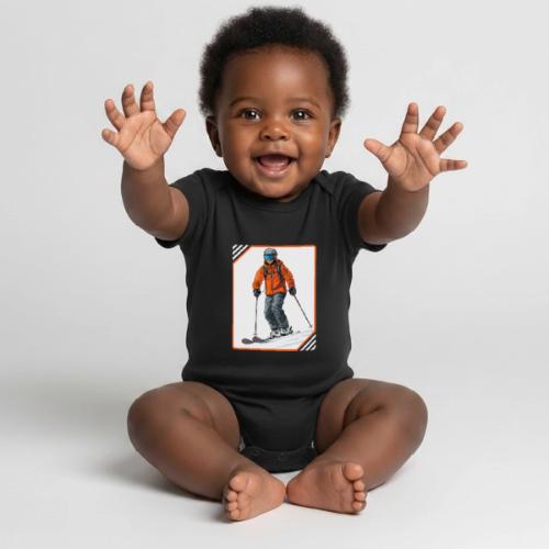 Skiing Thrill Ride - Organic Short Sleeve Baby Bodysuit