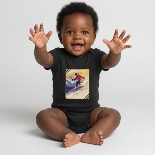 Skiing Through Snow Dreams - Organic Short Sleeve Baby Bodysuit