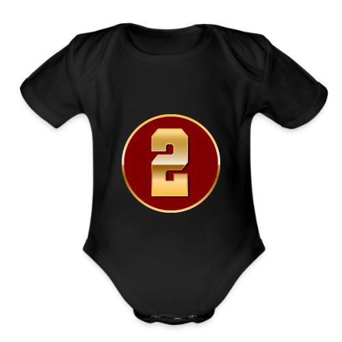 Number 2 in Gold Varsity Font - Organic Short Sleeve Baby Bodysuit