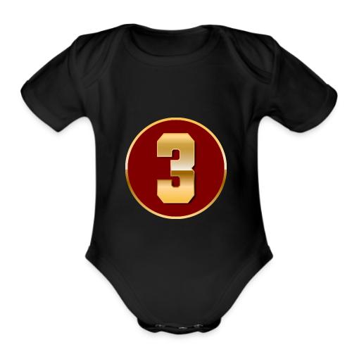 Number 3 in Gold Varsity Font - Organic Short Sleeve Baby Bodysuit