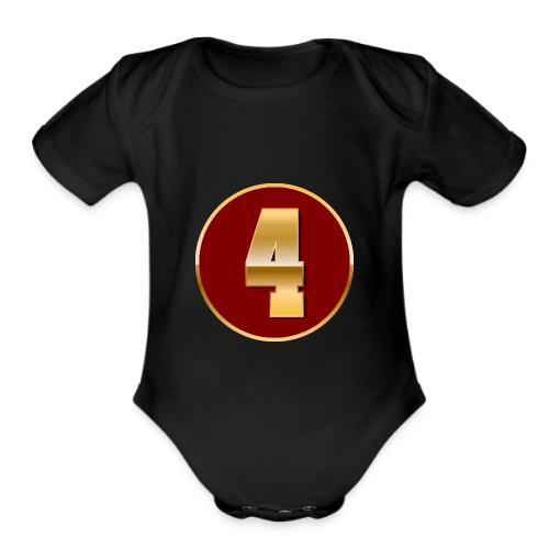 Number 4 in Gold Varsity Font - Organic Short Sleeve Baby Bodysuit