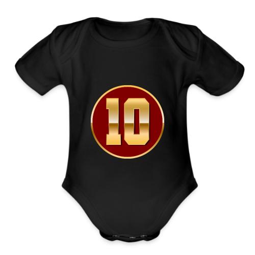 Number 10 in Gold Varsity Font - Organic Short Sleeve Baby Bodysuit