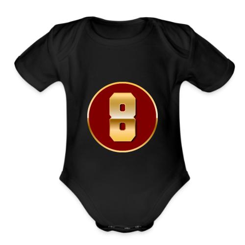 Number 8 in Gold Varsity Font - Organic Short Sleeve Baby Bodysuit