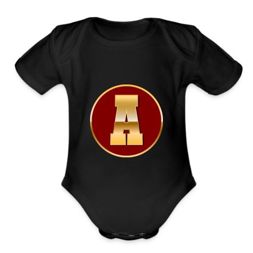 Letter A – Capital Varsity Alphabet Monogram - Organic Short Sleeve Baby Bodysuit