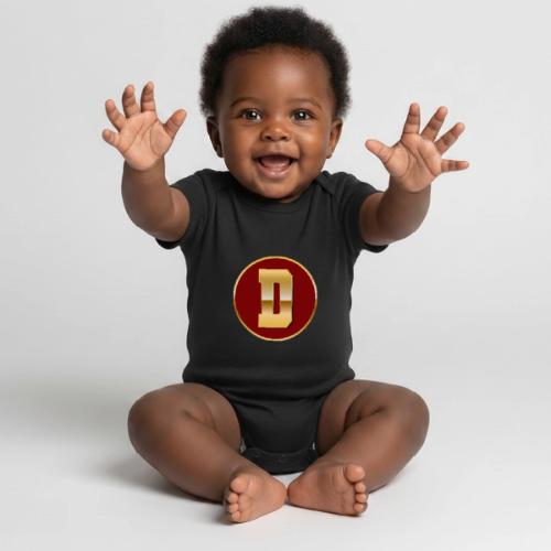 Letter D – Capital Varsity Alphabet Monogram - Organic Short Sleeve Baby Bodysuit