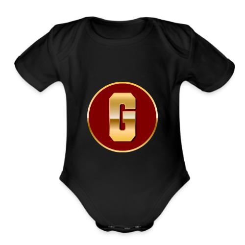 Letter G – Capital Varsity Alphabet Monogram - Organic Short Sleeve Baby Bodysuit