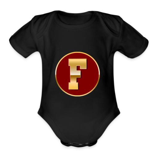 Letter F – Capital Varsity Alphabet Monogram - Organic Short Sleeve Baby Bodysuit