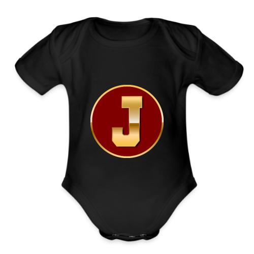 Letter J – Capital Varsity Alphabet Monogram - Organic Short Sleeve Baby Bodysuit