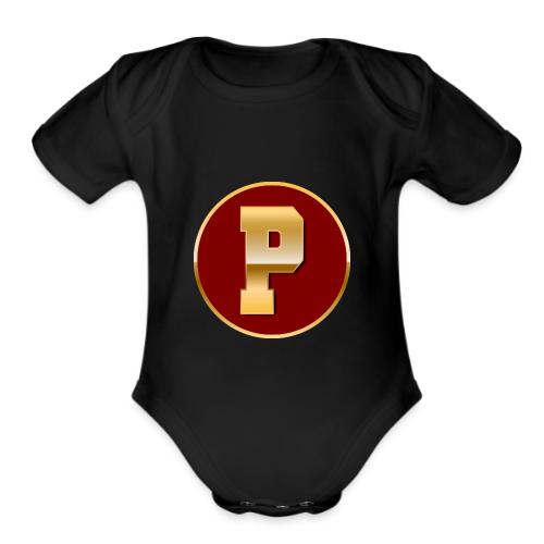 Letter P – Capital Varsity Alphabet Monogram - Organic Short Sleeve Baby Bodysuit