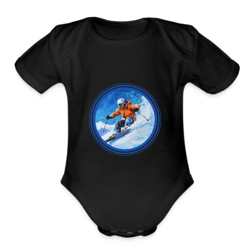 Skiing: On the Edge - Organic Short Sleeve Baby Bodysuit