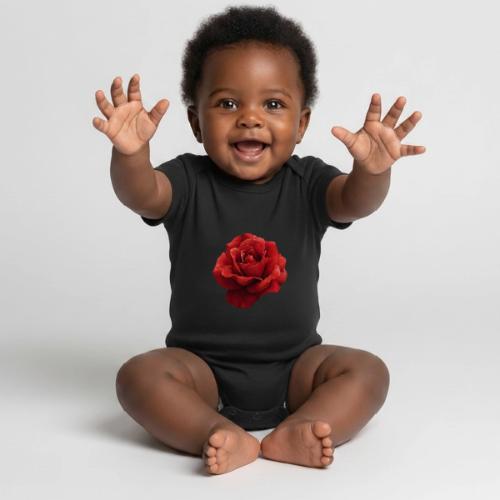 Rose: Crimson Dew Bloom - Organic Short Sleeve Baby Bodysuit