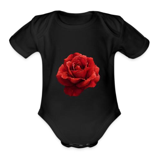 Rose: Crimson Dew Bloom - Organic Short Sleeve Baby Bodysuit