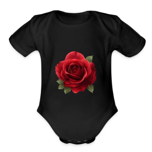 Rose: Crimson Bloom Elegance - Organic Short Sleeve Baby Bodysuit