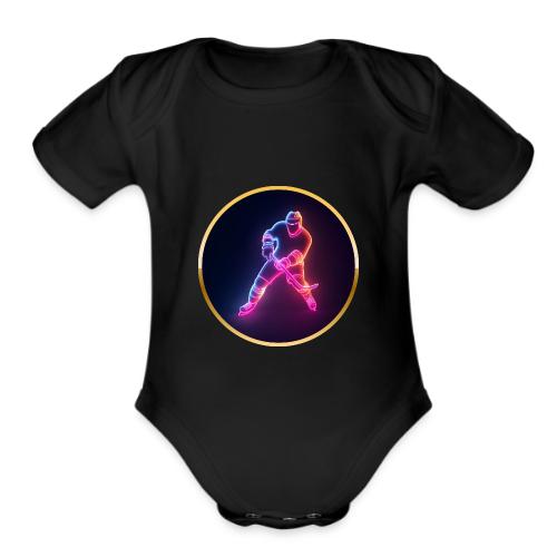 Hockey: Neon Ice Strike - Organic Short Sleeve Baby Bodysuit