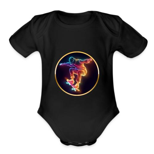 Skateboarding: Midnight Neon Skater - Organic Short Sleeve Baby Bodysuit