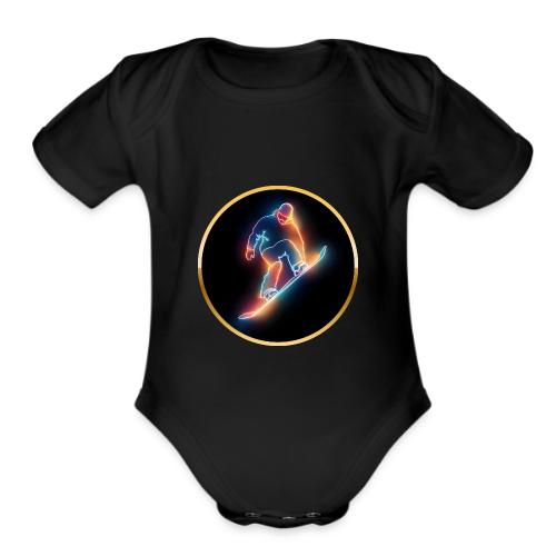 Golden Neon Snowboard - Organic Short Sleeve Baby Bodysuit