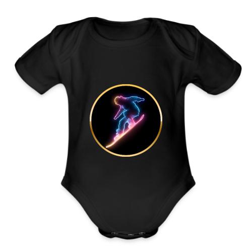 Snowboarding: Neon Snow Drift - Organic Short Sleeve Baby Bodysuit