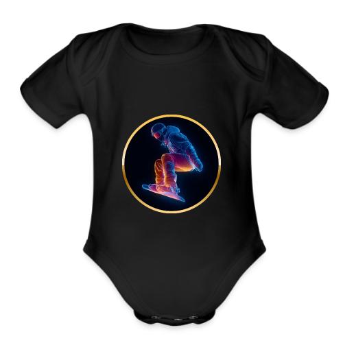 Snowboarding: Arctic Neon Leap - Organic Short Sleeve Baby Bodysuit