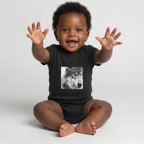 Wolf Face Triptych: Silent Alpha - Organic Short Sleeve Baby Bodysuit