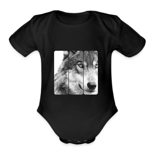 Wolf Face Triptych: Silent Alpha - Organic Short Sleeve Baby Bodysuit