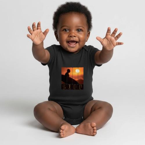 Surfing: Sunset Surf Panels - Organic Short Sleeve Baby Bodysuit