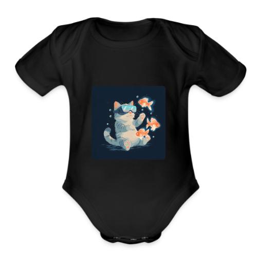 Cat: VR Fish Chase - Organic Short Sleeve Baby Bodysuit