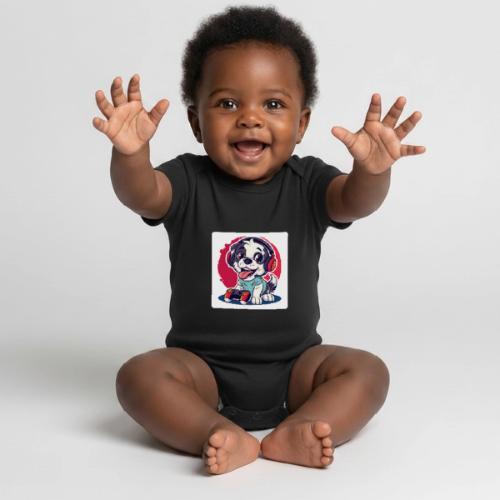 Puppy: Playful Paws Gaming Buddy - Organic Short Sleeve Baby Bodysuit