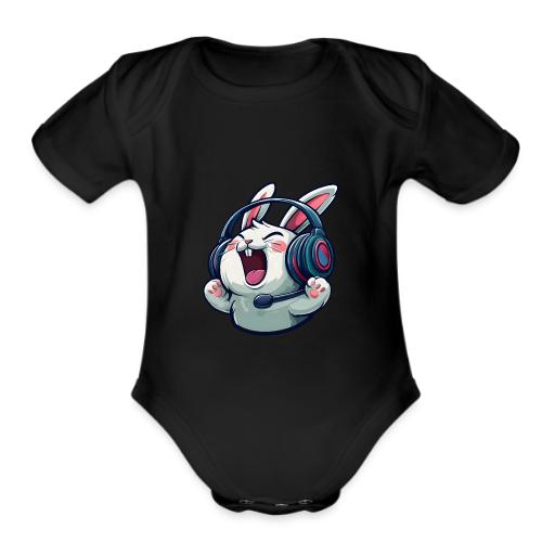 Gamer Bunny Headset Cartoon Design - Organic Short Sleeve Baby Bodysuit