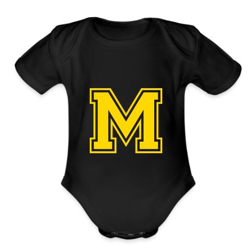 Letter M – Capital Athletic Alphabet Monogram - Organic Short Sleeve Baby Bodysuit